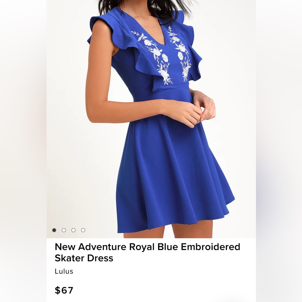NWT Lulu’s New Adventure Royal Blue Floral Embroidered Mini Dress Size Medium M